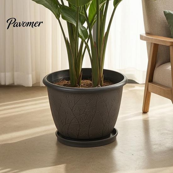Large Plastic Planters for Outdoor 12 Inch Thickened Flower Pots Indoor, Leaf-Pattern Texture Stable Heavy Duty Plant Planter with Drainage