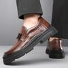 2025 Spring Autumn New Designer Cow Leather Dress Shoes for Fashion Solid Color Platform Loafers Male Black Casual Work Shoe Man