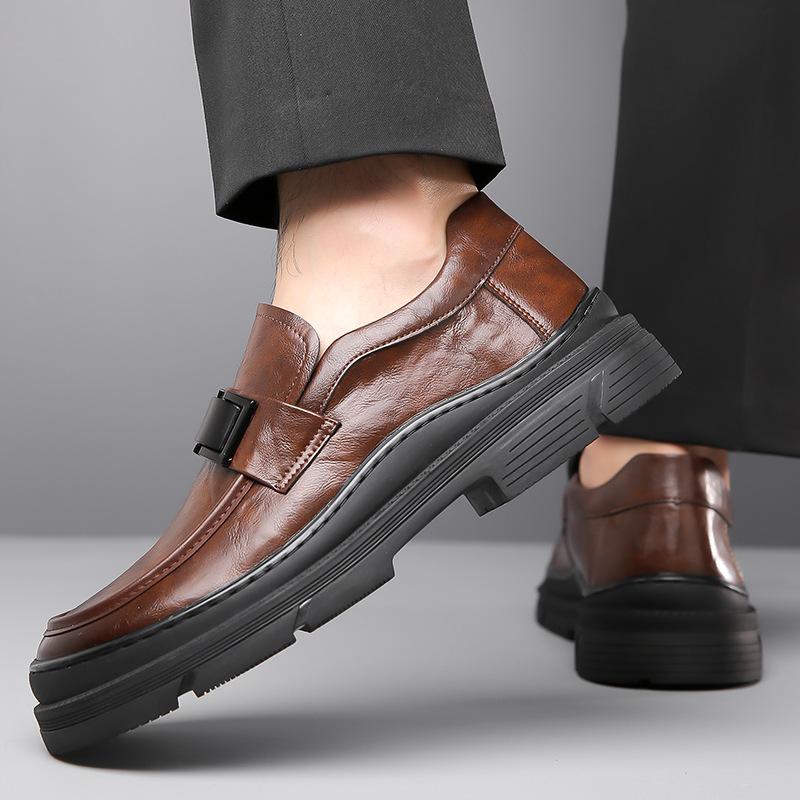 2025 Spring Autumn New Designer Cow Leather Dress Shoes for Fashion Solid Color Platform Loafers Male Black Casual Work Shoe Man