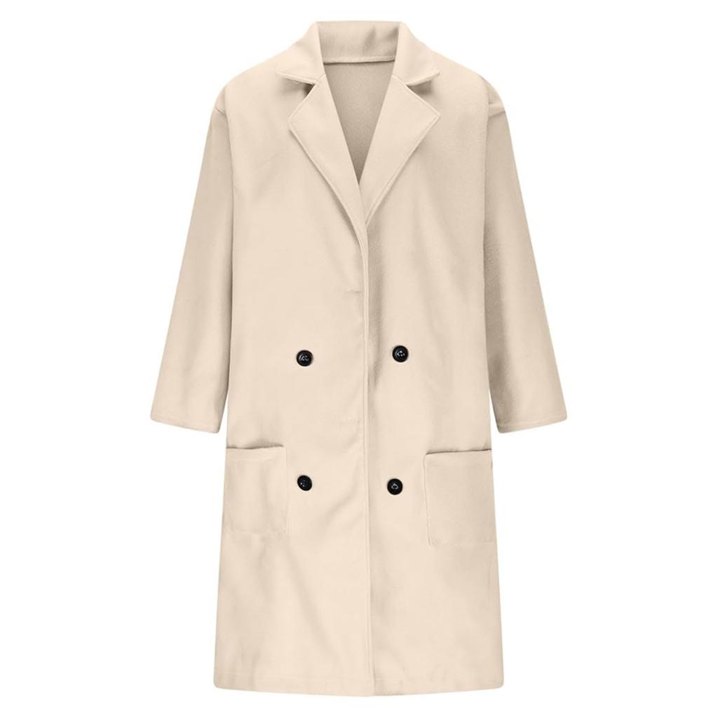 Damen Casual und Mode Jacke Einfarbig Revers Doppelknopf mit Taschen Mantel