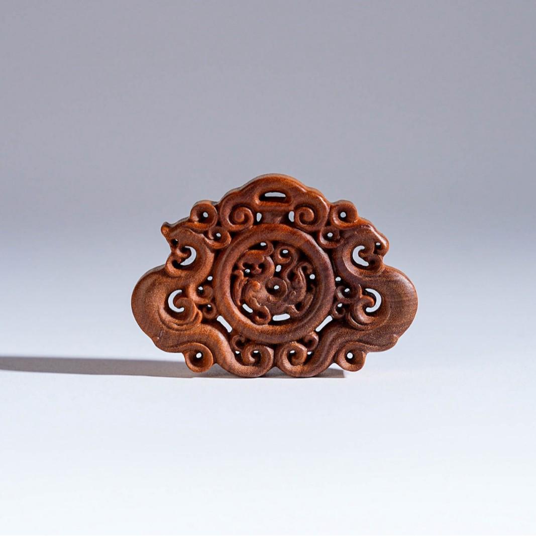 Old Mountain Sandalwood Dragon and Phoenix Hollow Pendant Ornament - Unisex Charm.