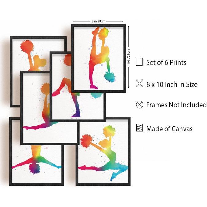 INFUNLY Set of 6 CheerLeader Abstract Wall Art Print UNFRAMED Girl Gymnastics Posters Print 8x10 Aesthetic Gradient Ink Canvas Painting for Team Gift