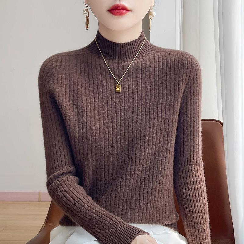 Damen Slim Fit Halbhoher Kragen Rippstrickpullover - Dick gestrickt Einfarbig für Herbst & Winter