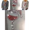 Comfortable Womens Christmas Wine Glass V-neck Long Sleeve Pullover Blouse Tops