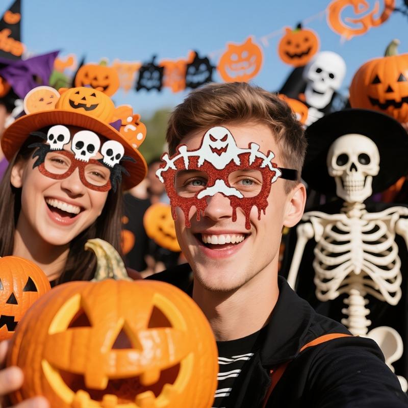 Pack of 3 Halloween Party Eyewear Pumpkin Bat Skull Decorations Comfortable Fit Glasses Accessories For Kids Adults