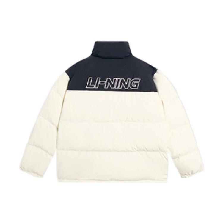 Li Ning Hot Pot Down Jacket With Letter Embroidery And Zipper Stand Collar Unisex Outerwear Off-White AYMS307-1