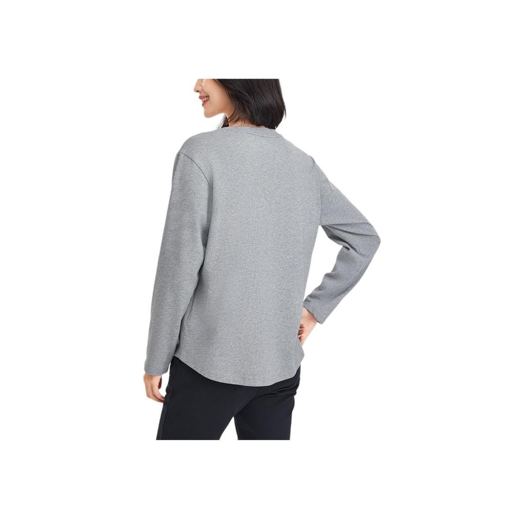 Skechers Three Leaf Clover Embroidered Round Neck Pullover Casual Breathable Sports Long Sleeve T-Shirt Women Tops Gray L324W088-004F
