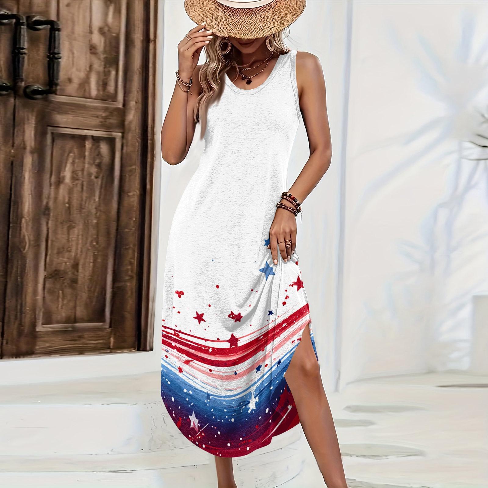 

Women Sleeveless Casual Loose Fit Long Dress with Floral Print Side Slit Summer Beachwear Lightweight Maxi Dress for Daily Wear L