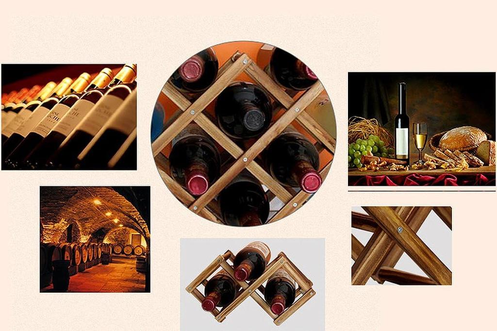 Anberotta Folding Wooden Wine Rack, Vintage Wine and Champagne Bottle Holder, Wood Storage Case, Stand, Interior Display (Holds 10 Bottles) N-W77