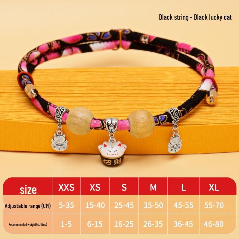 Camphor Wood Cat Collar with Bell and Longevity Lock - Pet Necklace Accessories