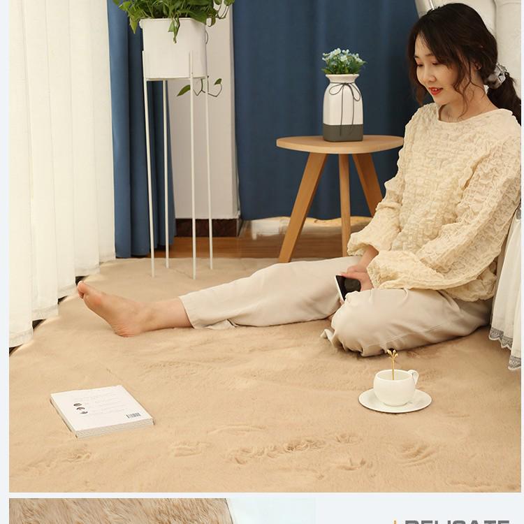 Covor de pluș imitație blană de iepure pentru sufragerie, dormitor sau fereastră de colț – Lavabil la mașină, gros și acoperire completă.