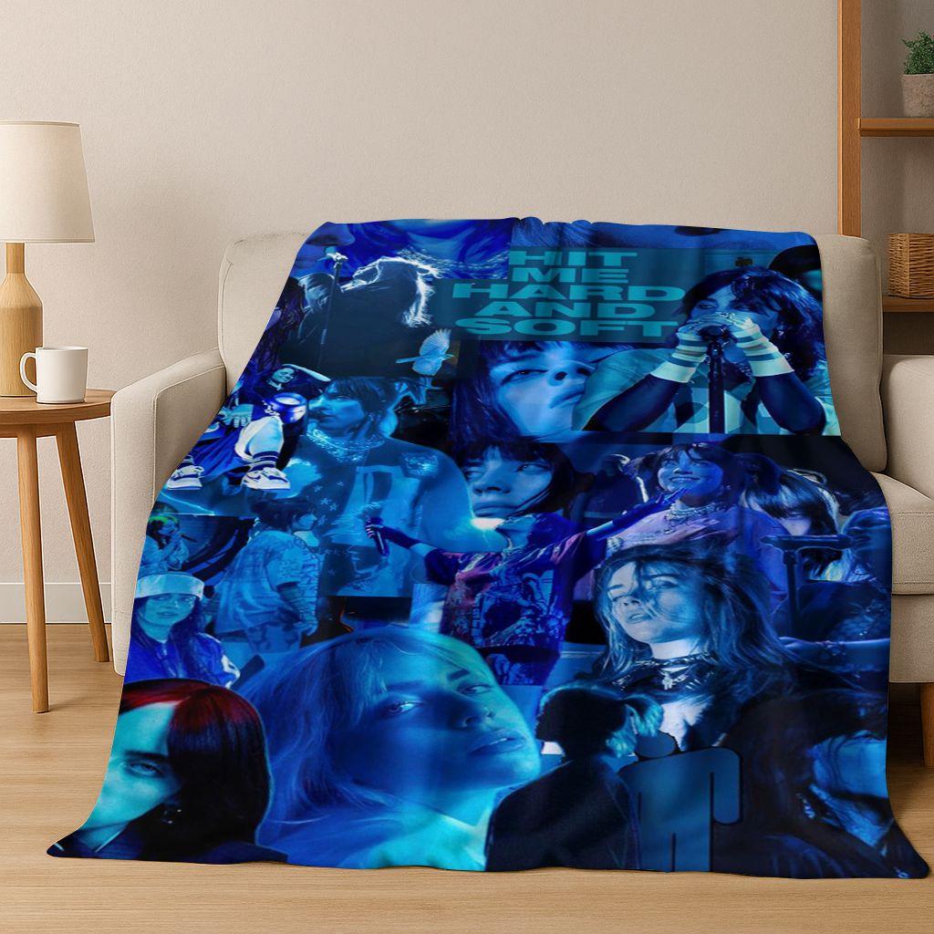 Fashion Billie Eilish Hit Me Hard and Soft Singer Flannel Blanket Soft Throw Blanket for Bed Bedroom Living Room Travel Gift Kid