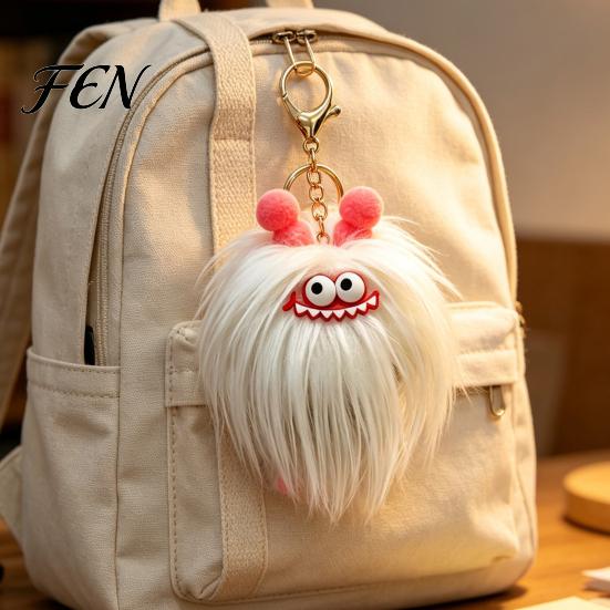 Backpacks Decorative Accessory Long Haired Plush Creature Keychain, Cartoon Plushie Bag Charm, Furry Keyring Pendant for Handbags Keys Fluffy Bags