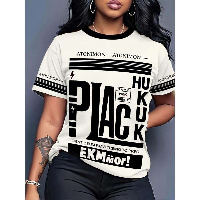 Comfortable Loose Fit Cotton Blend Crew Neck Short Sleeve Tee With 3D Print Design Women 2025