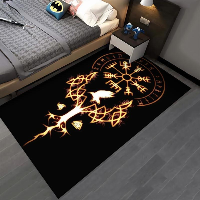 Runic Viking Nordic Tree of Life Carpet with Crow and Glowing Symbols Suitable for Use As an Anti-slip for Living Room Bedroom Sofas