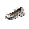 French thick heel heightening shallow mouth single shoes women's 2025 spring and summer new high-end one-word buckle Mary Jane single shoes