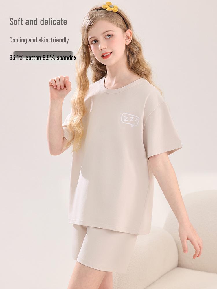 2026 Girls' Lycra Cotton Pajamas: Breathable, Cool Homewear Set for Kids