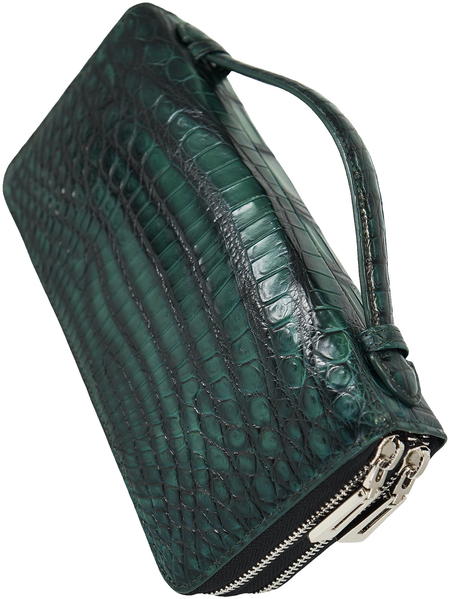 

Green Crocodile Leather Long Wallet Leather Wallet Second Bag Wallet Bag Integrated Handle Double Zipper Genuine Leather Large Capacity зелений