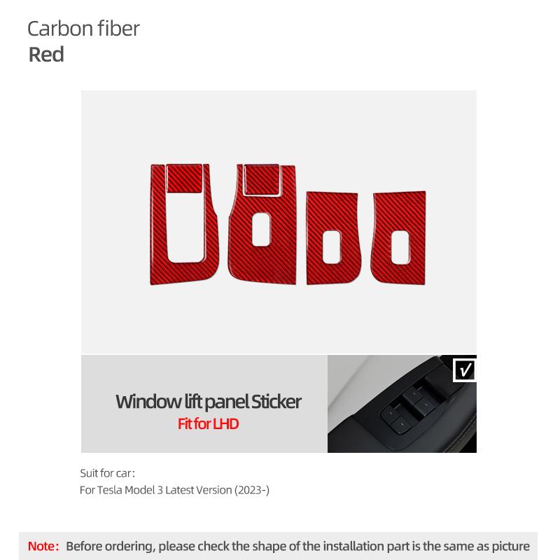 For Tesla 2019- Model 3 Highland Model Y Juniper Carbon Fiber Window Lift Panel Trim Sticker Car Interior Tuning Accessories