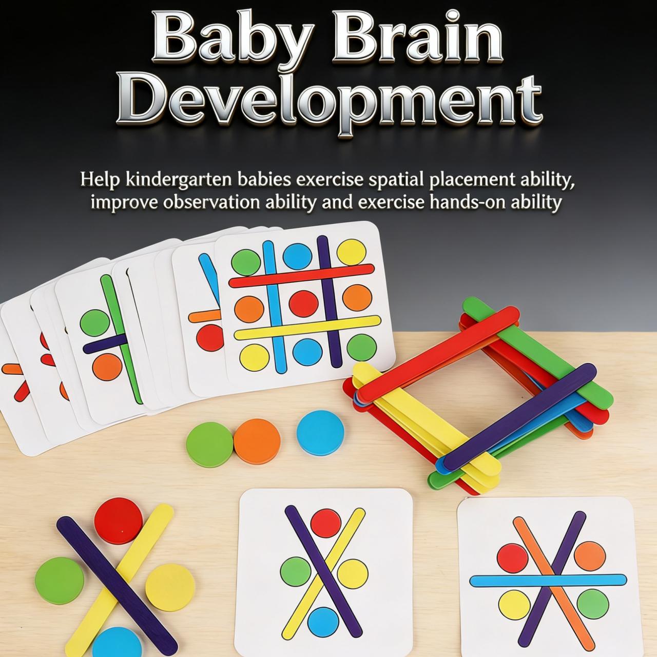 

Kids Colorful Wooden Puzzle18 Laminated Double-Sided Cards Durable Basswood Pieces Spatial Placement Observation Skill Building