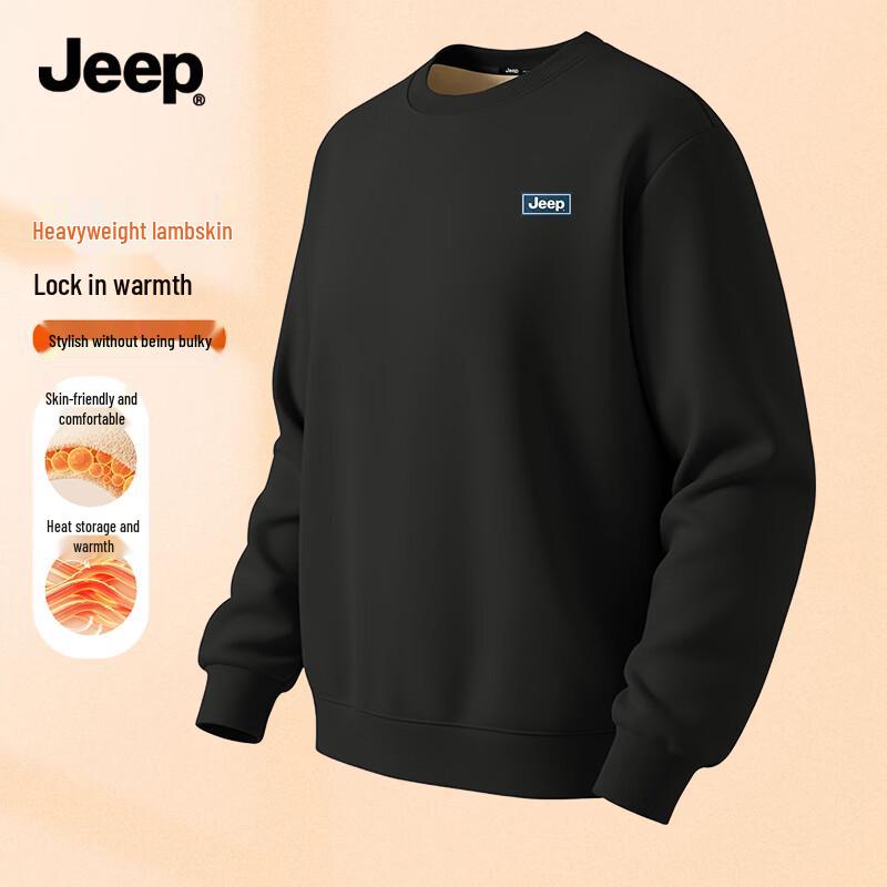 JEEP Men's Lamb Fleece Lined Winter Round Neck Sweatshirt