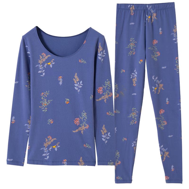 

Женский хлопковый комплект тонкого термобелья с цветочным принтом и круглым вырезом M