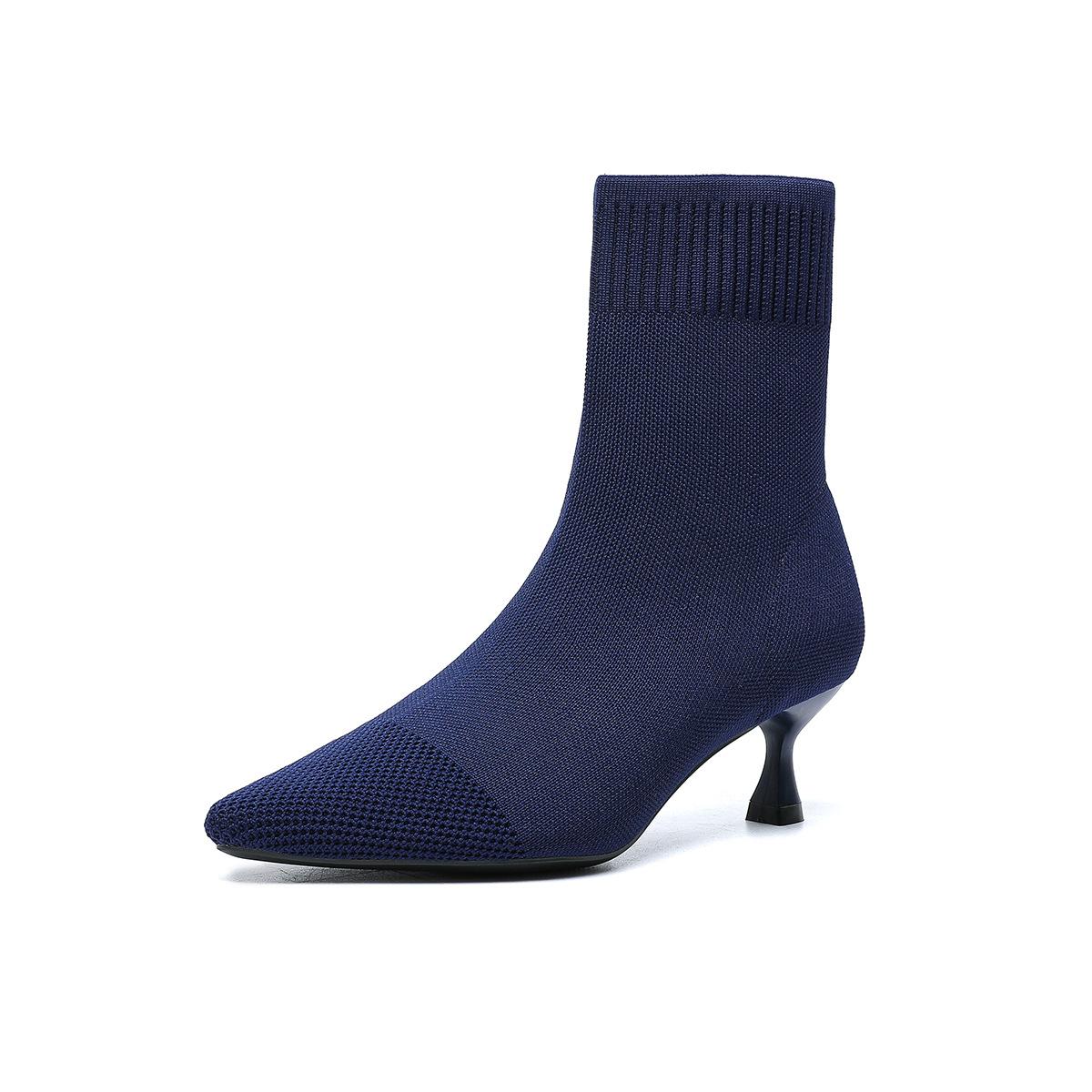

Женские ботильоны с острым носком и носком на низком каблуке, дышащие, эластичные, женские, удобные, на каблуке-рюмочке, вязаные, нарядные, рабочие ботинки 43 синий