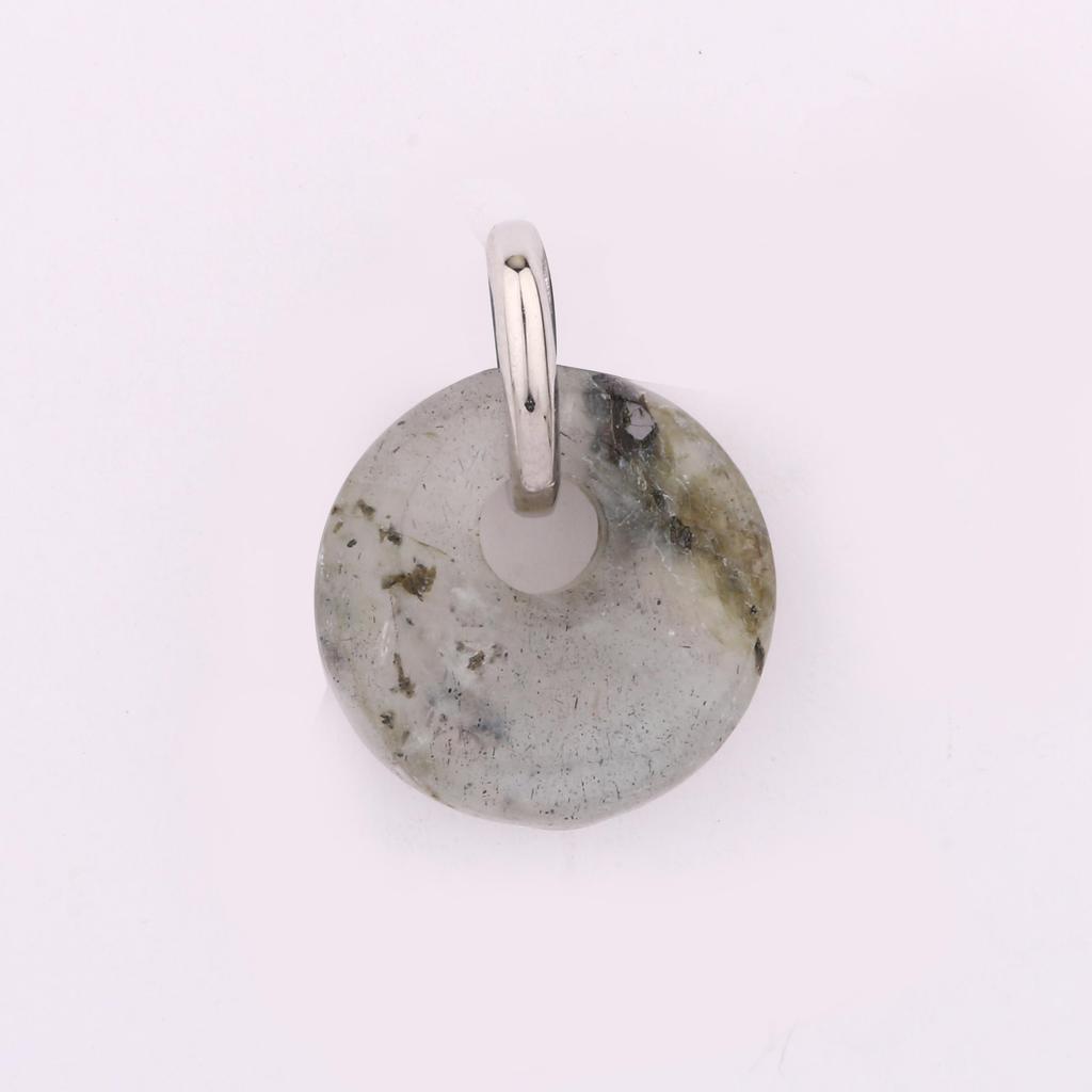 Labradorite Donut Pendant 925 Sterling Silver Rhodium Plated Minimal Fine Jewelry Gift for Her