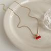 Cute Red Cherry Cherry Pendant Necklace Golden Chain Jewery Accessories Fruit Chain Necklace Necklace Jewery Party