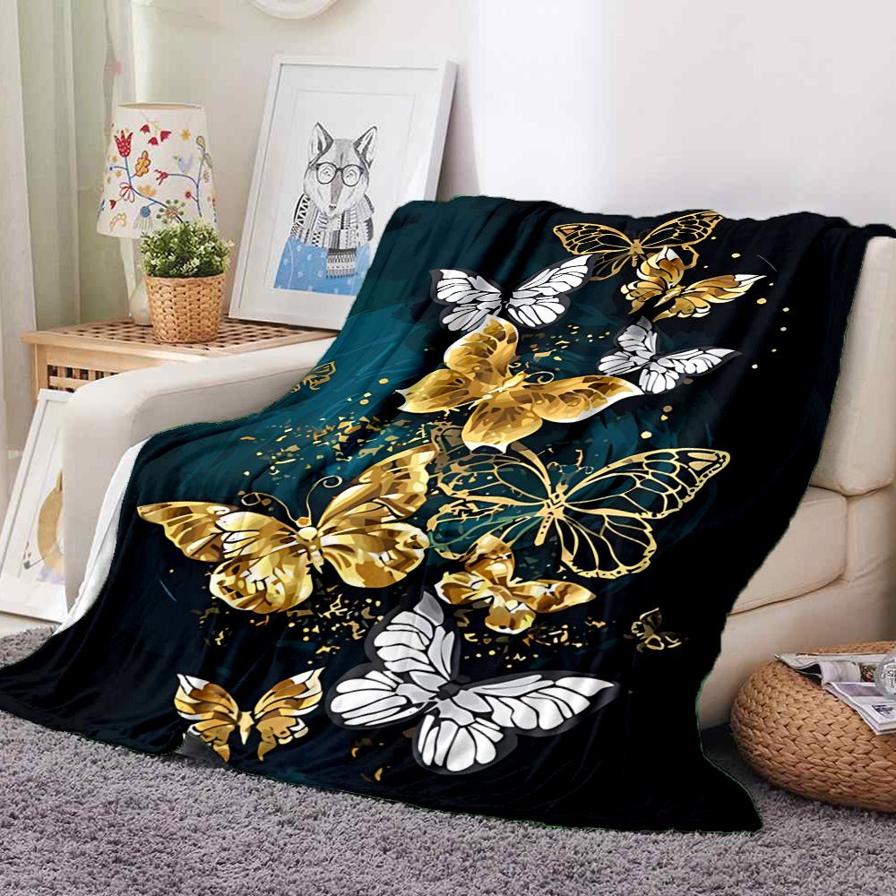 Golden Butterflies Flannel Blanket Throw Blanket Soft Warm Sofa Bed Camping Car home Decor Unique Christmas Gift C93089