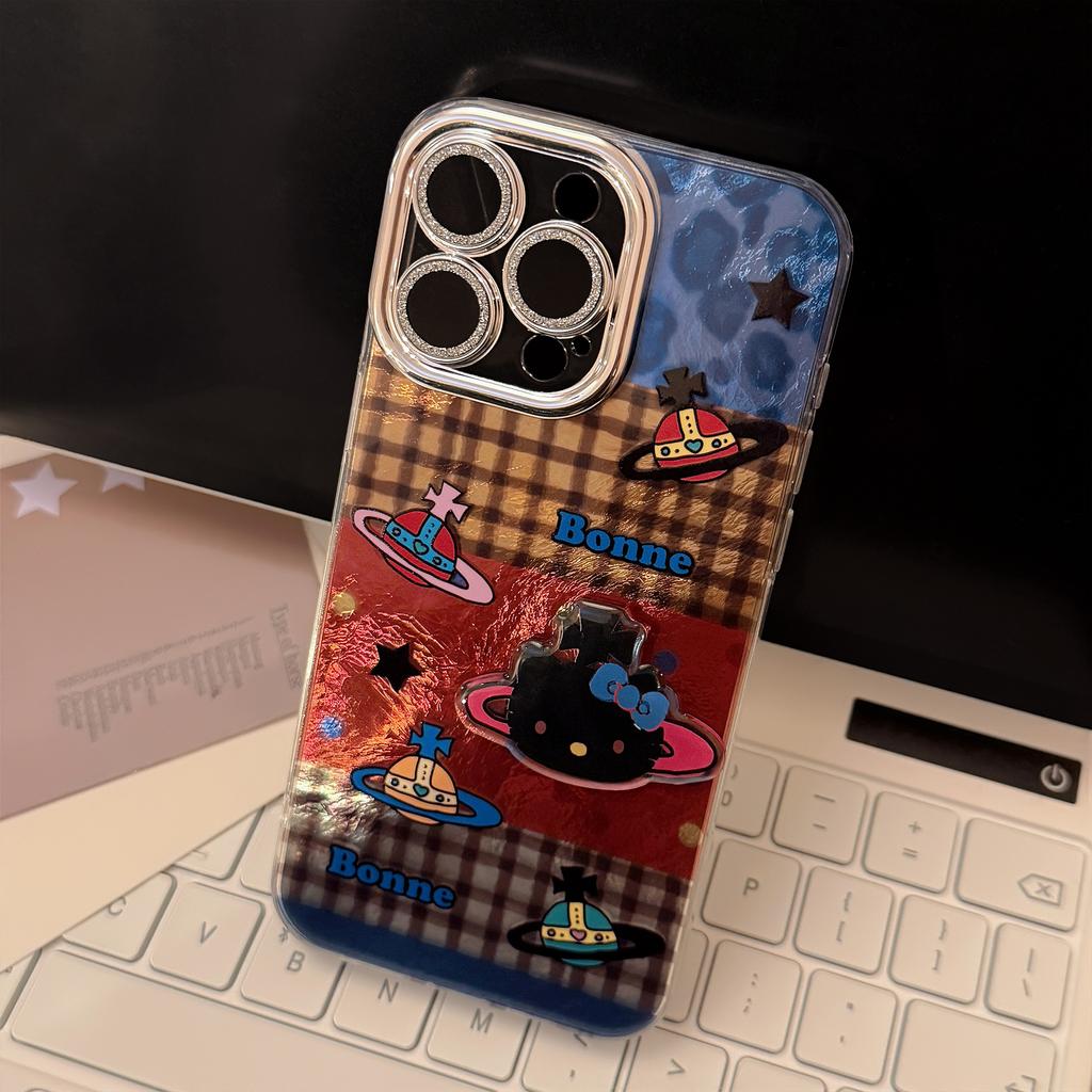 Chat Planète Épissage à Carreaux Convient pour Coque de Téléphone Portable Iphone17 Apple 16 Lanière 14promax Tridimensionnel 13 Dur