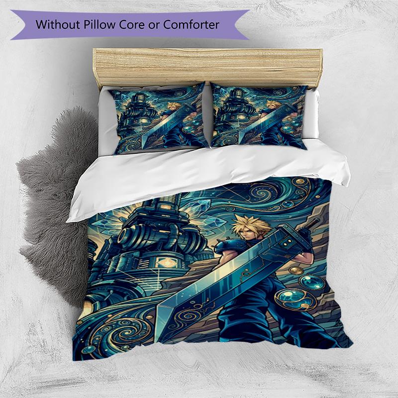 3pcs Duvet Cover Set (1*Duvet Cover + 2*Pillowcase, Without Core), Final Fantasy Print Bedding Set, Bedroom Decor, All‑Season, Birthday Gift
