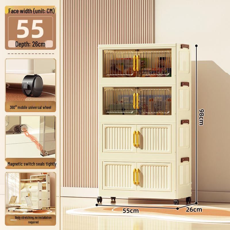 40-60cm Wide Transparent Foldable Double Door Floor Storage Cabinet with Multiple Layers