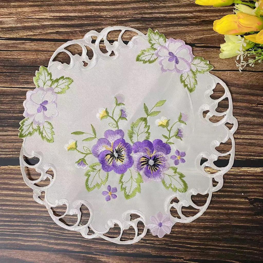 New Super Violets Purple Flowers Embroidery Placemat Cup Mug Tea Pan Coaster Kitchen Dining Table Place Mat Lace Doily Wedding