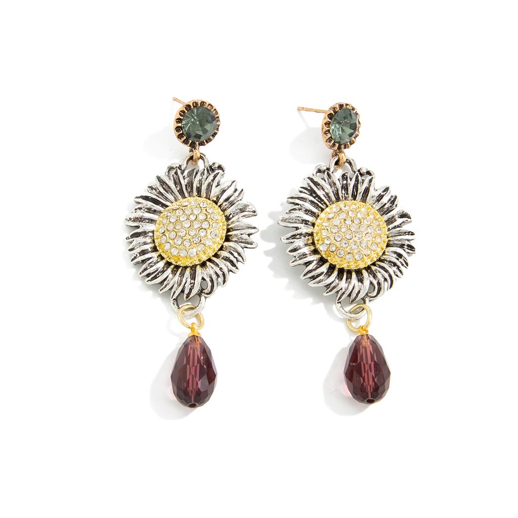 Ingemark Trendy Exquisite Crystal Daisy Flower Drop Earrings Women Retro Geometry Acrylic Piercing Dangle Earring New Jewelry