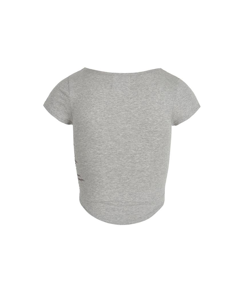 Gillaakaibeu Lace Cross Patched Button Crop T-Shirts_Grey