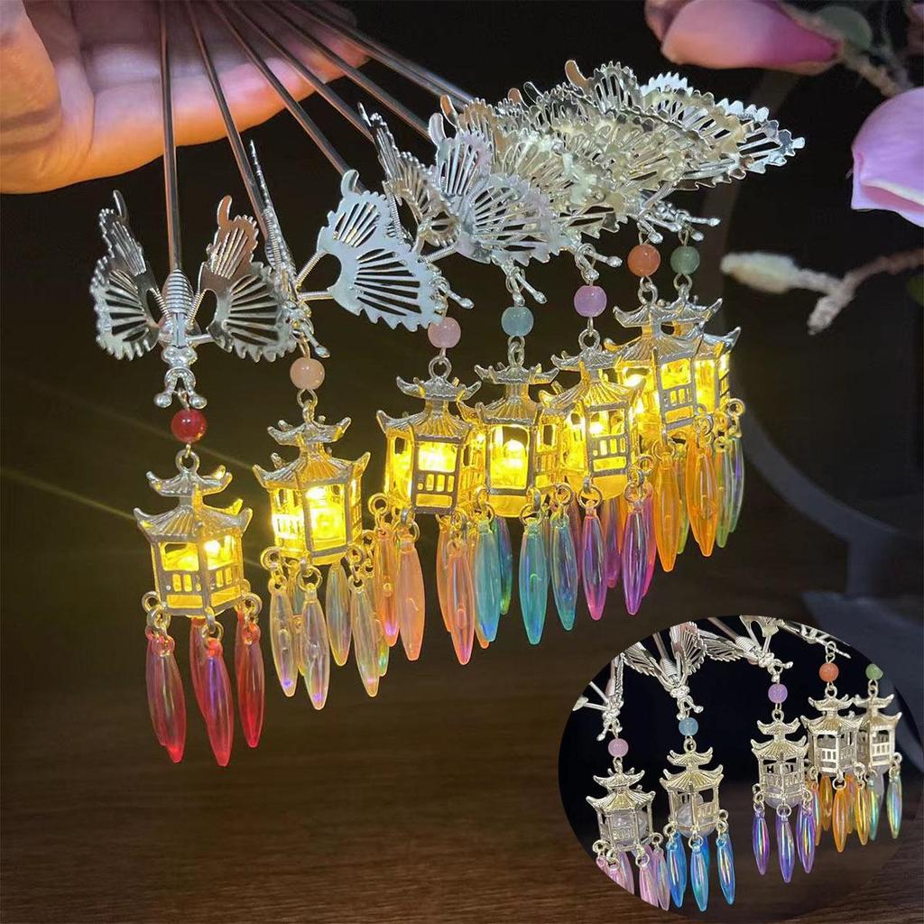 Ancient Style Luminous Hairpin: High-End Alloy Lantern Design for Hanfu Skirts