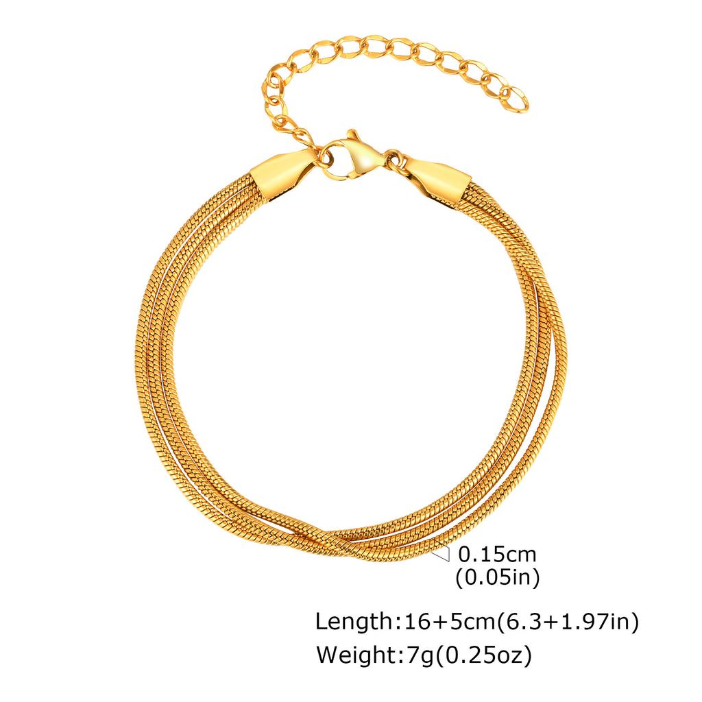 Dainty Gold Plated Bracelets for Women, Waterproof Triple Link Stainless Steel Beads Snake Chain Writs Bracelet Adjustable