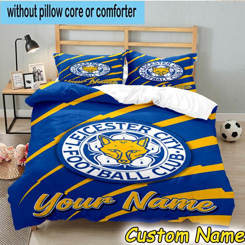 Custom Name Leicester Football Bedding Set 3PCS Duvet Cover Closure Includes 1 Duvet Cover & 2 Pillowcases for All Seasons Bedroom Decor