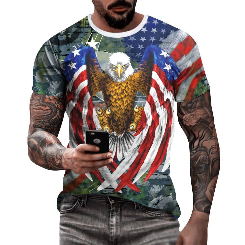 

Flag and Eagle Pattern 3D Digital Printing Men s Fashionable Round Neck Short Sleeved T-shirt XS