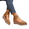 Bohemian Round Head Water Table Wedge Sandals Roman Strap High Heel Sandals Hollow Summer Straw Mat Sandals
