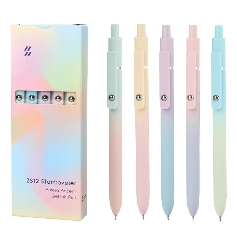 5Pcs Retractable Gel Pens Set, Quick Dry Black Ink Fine Point Soft Touch Roller Ball Gel Ink Pen For Smooth Writing