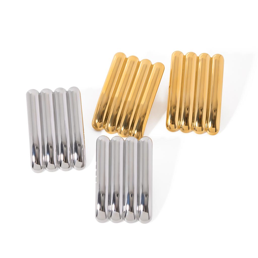 Yori Vintage Inspired Design 18k Gold Plated Stainless Steel Rectangular Ribbed Earring Trendy Ladies Valentine Gift
