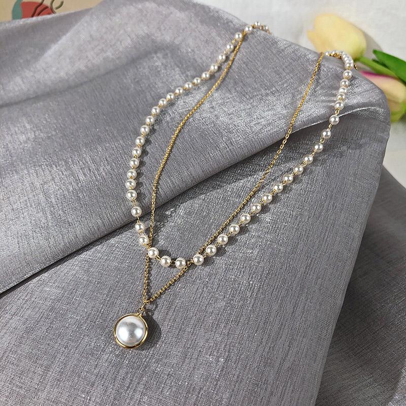 Faux Pearl Pendant Double Necklace 