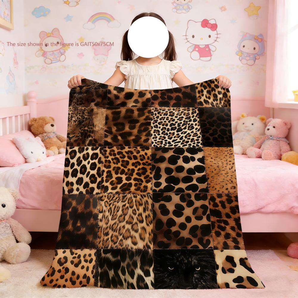 

Leopard Print Patchwork Blanket For Soft Throw Blanket for Picnic Bed Sofa Home Bedroom Cozy Warm Comfortable 75x90cm