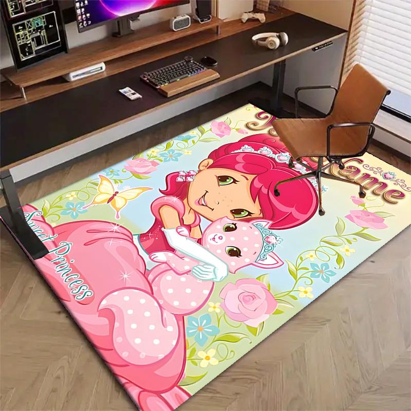 Princess Strawberry Design Area Rug Personalized Name- Non-Slip, Soft & Cozy Floor Mat for Living Room, Office - Indoor/Outdoor Carpet