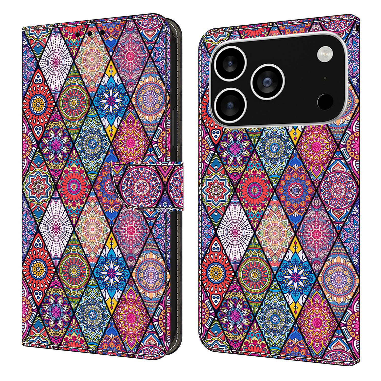 

For iPhone 17 Pro Wallet Case Pattern Printing PU Leather Flip Stand Phone Cover Red Leather