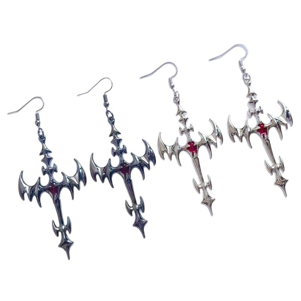 Vampire Jewelry Geometric Cross Pendant Earrings For Women Gothic Style