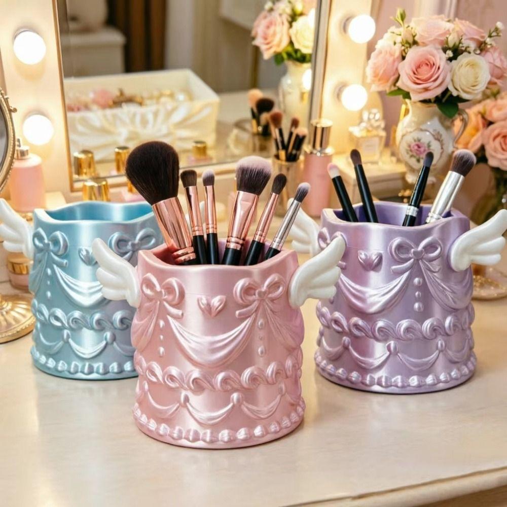 3D Printed Cosmetic Organizer Bucket Silk Texture Makeup Organizer Makeup Brush Holder Women Girls