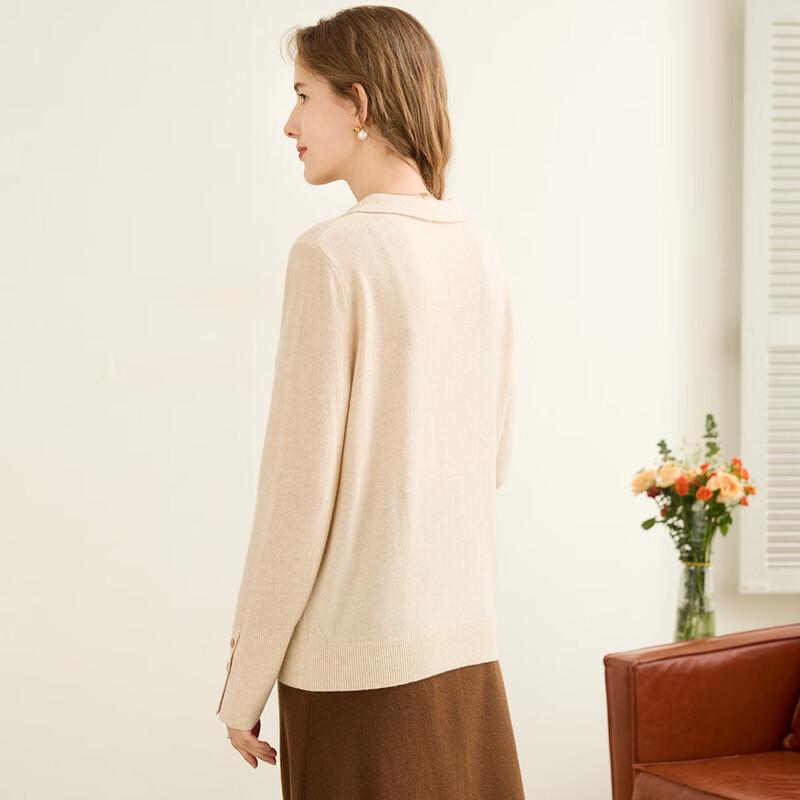 TUHUANG Women's Pure Wool Lapel Knit Sweater